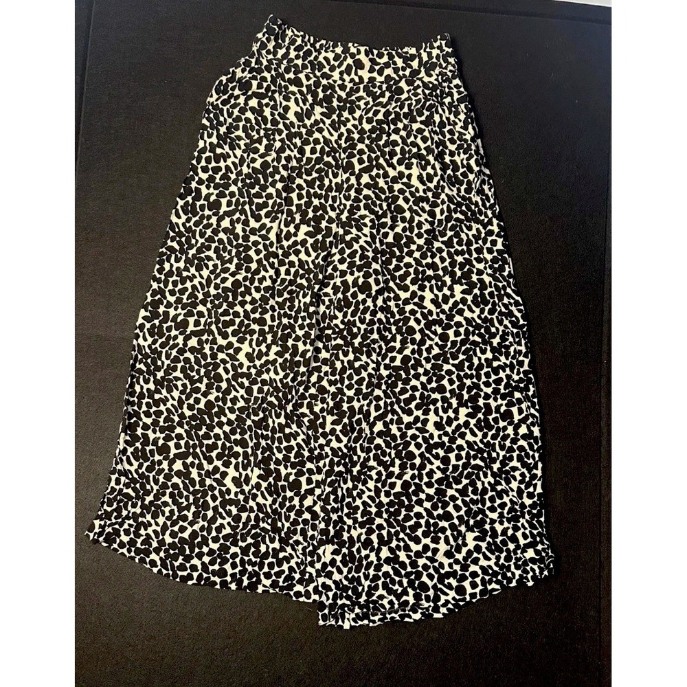 H M Wide Leg Cropped Pants Animal Print Black White Size 6 Retro Prep - Picture 2 of 5